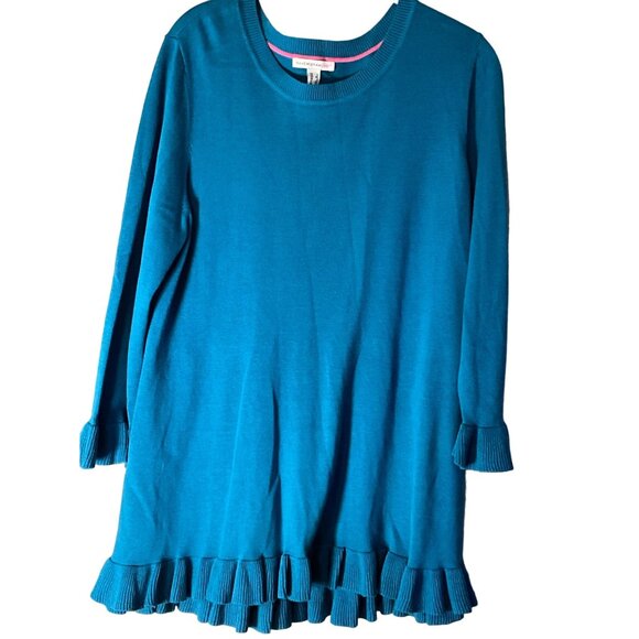 Isaac Mizrahi Live Large 3/4 Sleeve Peplum Sweater w/ Ruffle Hem Blue - Picture 2 of 4